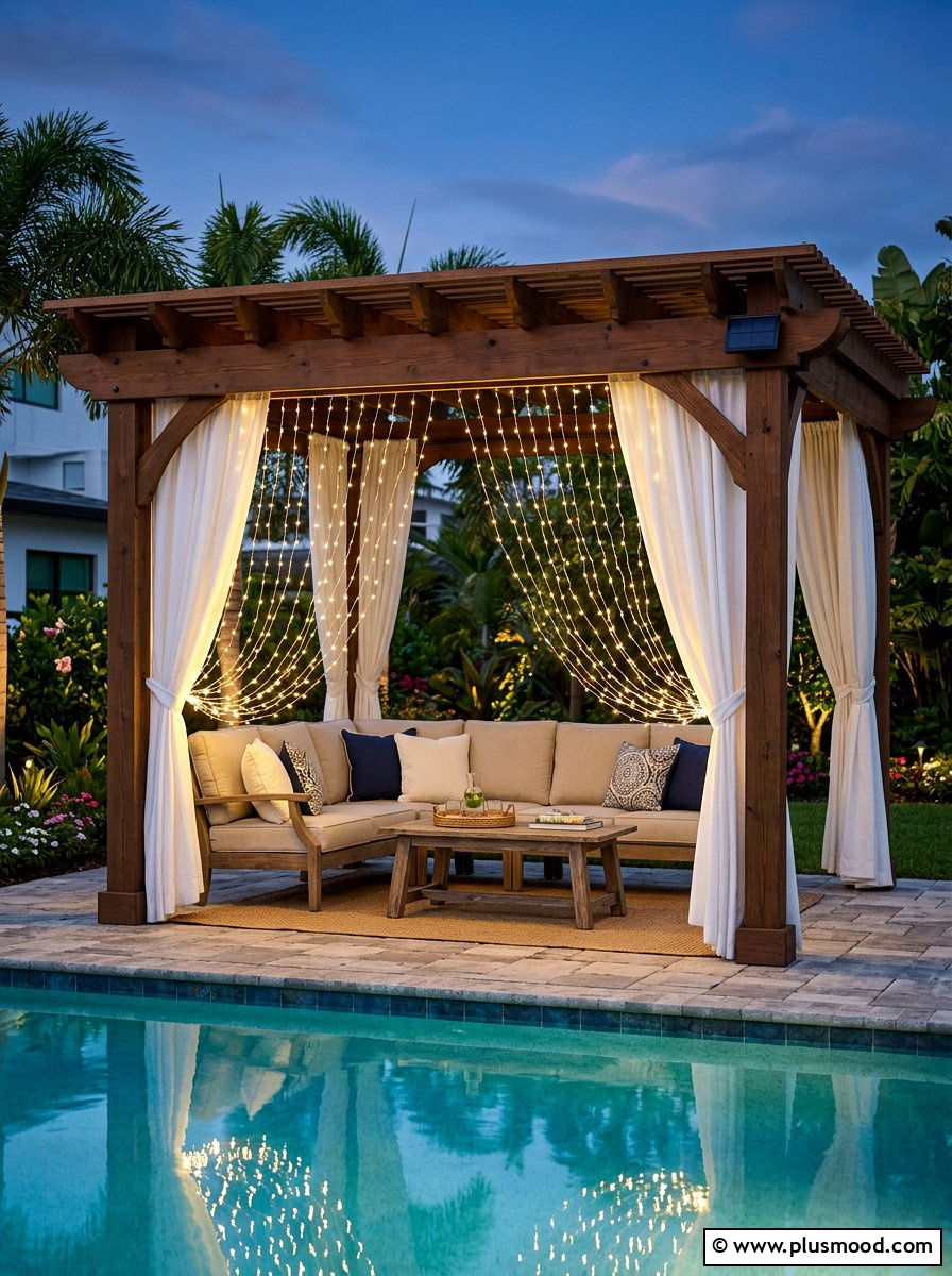 Solar Curtain Lights Pool Cabana - 25 pool landscaping ideas with solar lights