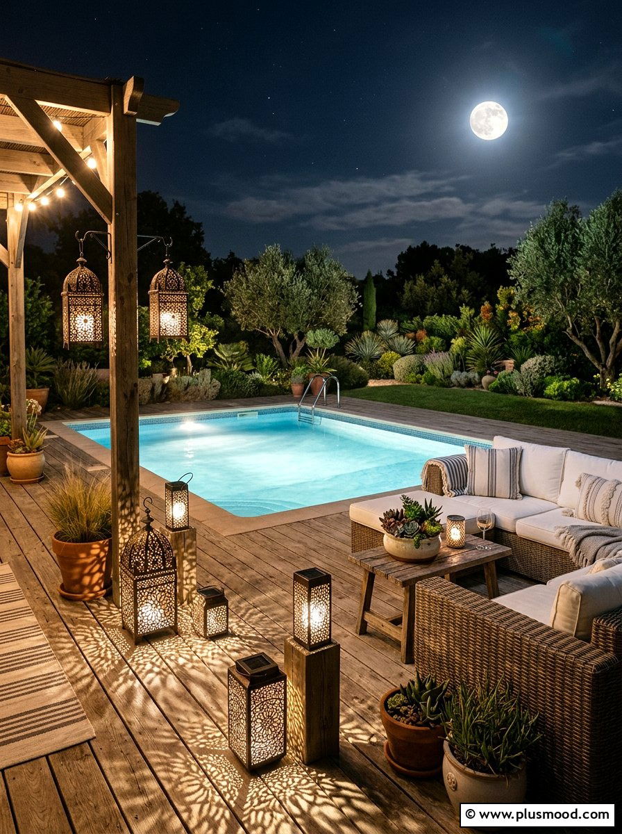 Solar Garden Lanterns Around Pool - 25 pool landscaping ideas with solar lights