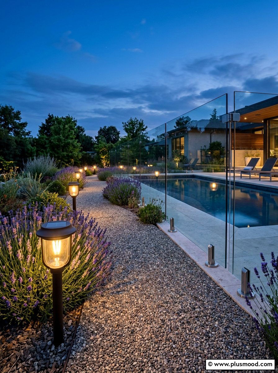 Solar Lanterns Along Pool Path - 25 pool landscaping ideas with lanterns