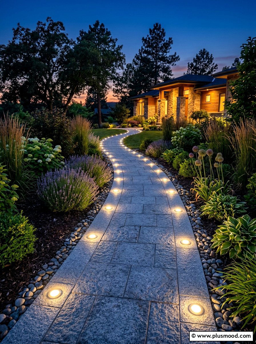 Solar Lit Stone Walkway - 25 summer walkway landscaping ideas