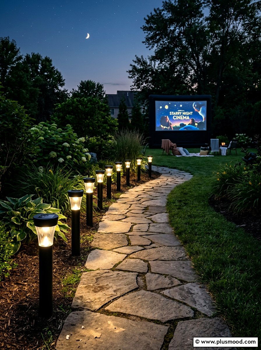 Solar Path Lighting - 25 summer movie night backyard ideas