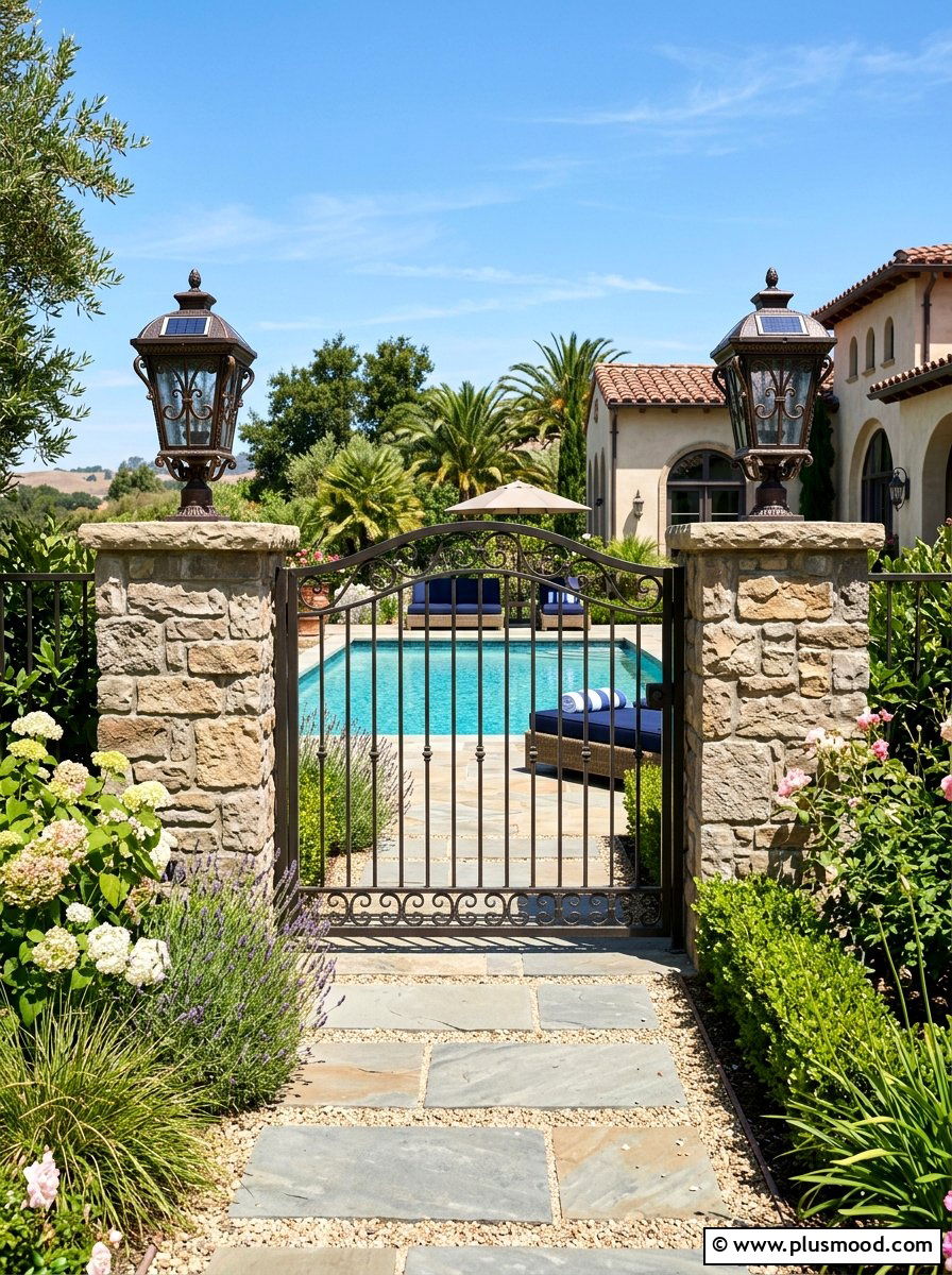 Solar Pillar Lights For Pool Entrance - 25 pool landscaping ideas with solar lights