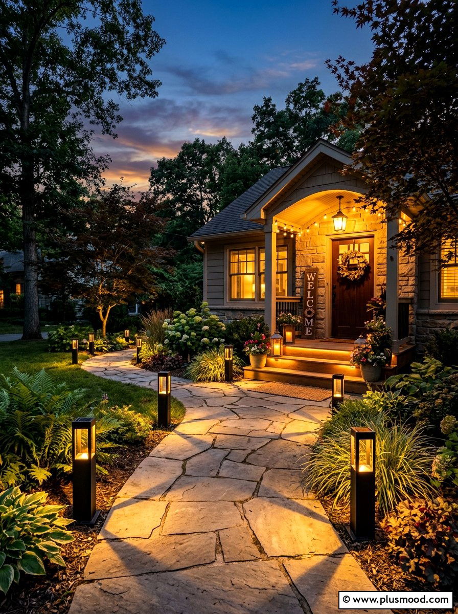 Solar Porch Pathway Lighting - 25 summer small front porch ideas