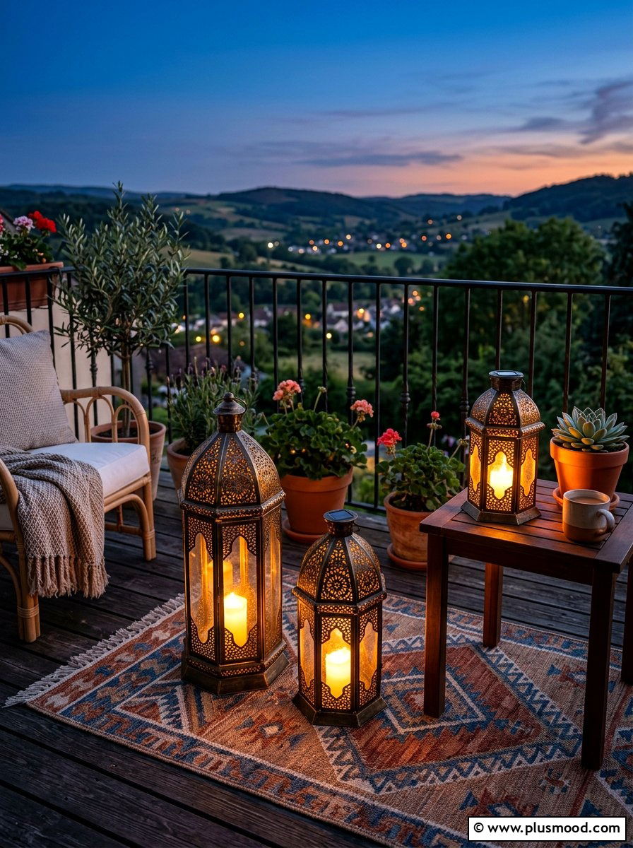 Solar Powered Balcony Lanterns - 25 summer tiny balcony ideas