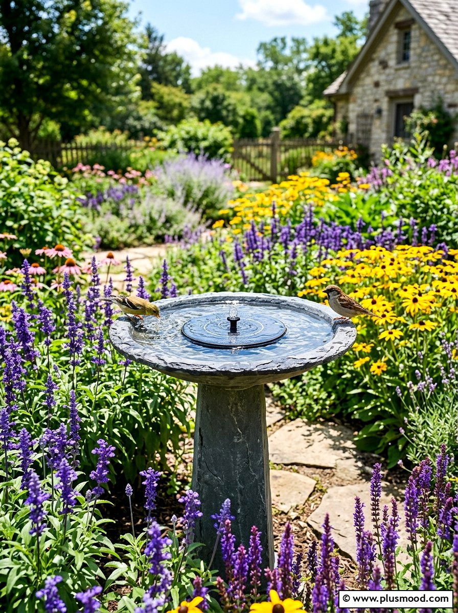 Solar Powered Bird Bath - 25 outdoor garden decor ideas with water features