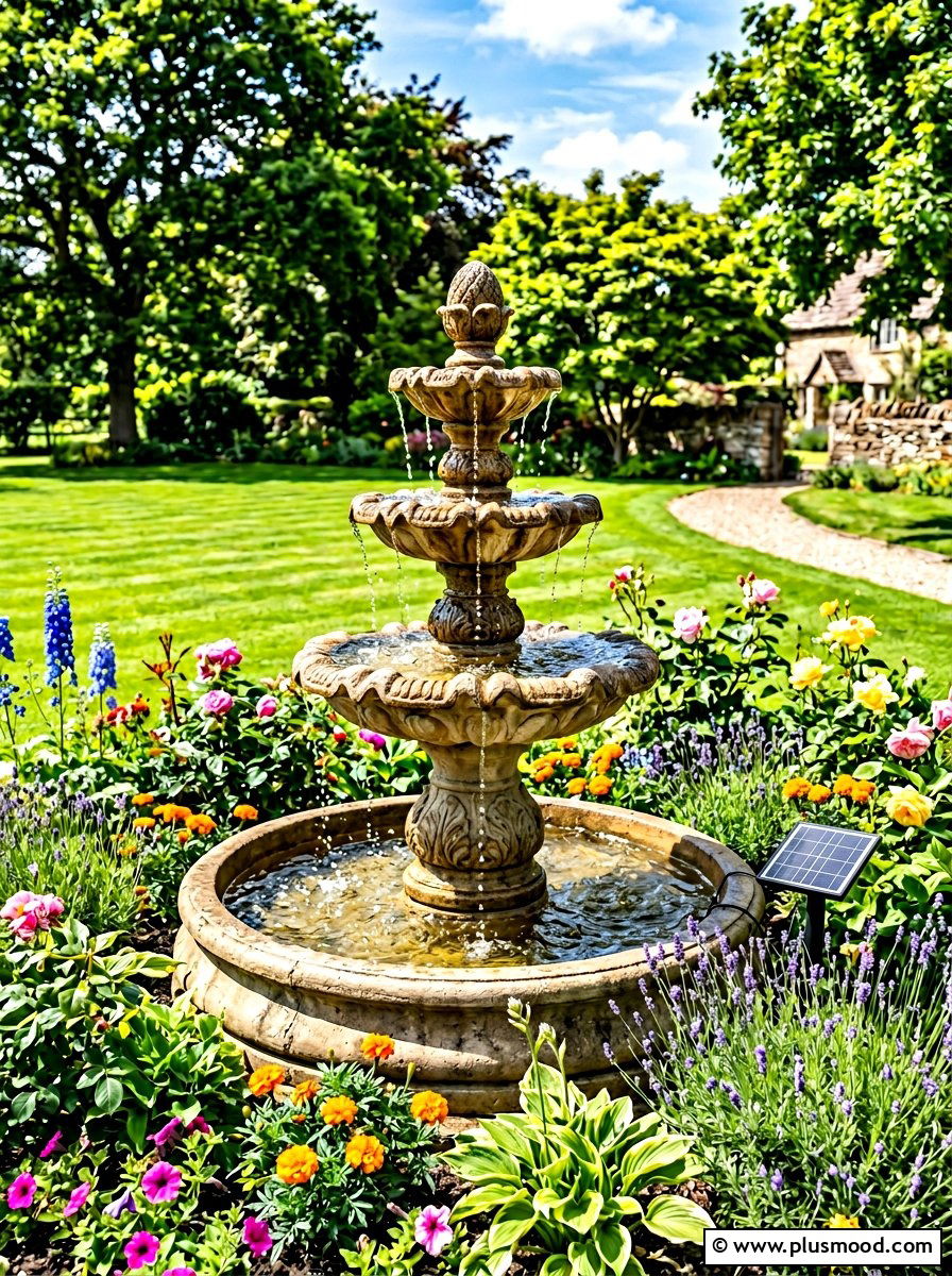 Solar Powered Garden Fountain - 25 summer water feature backyard ideas
