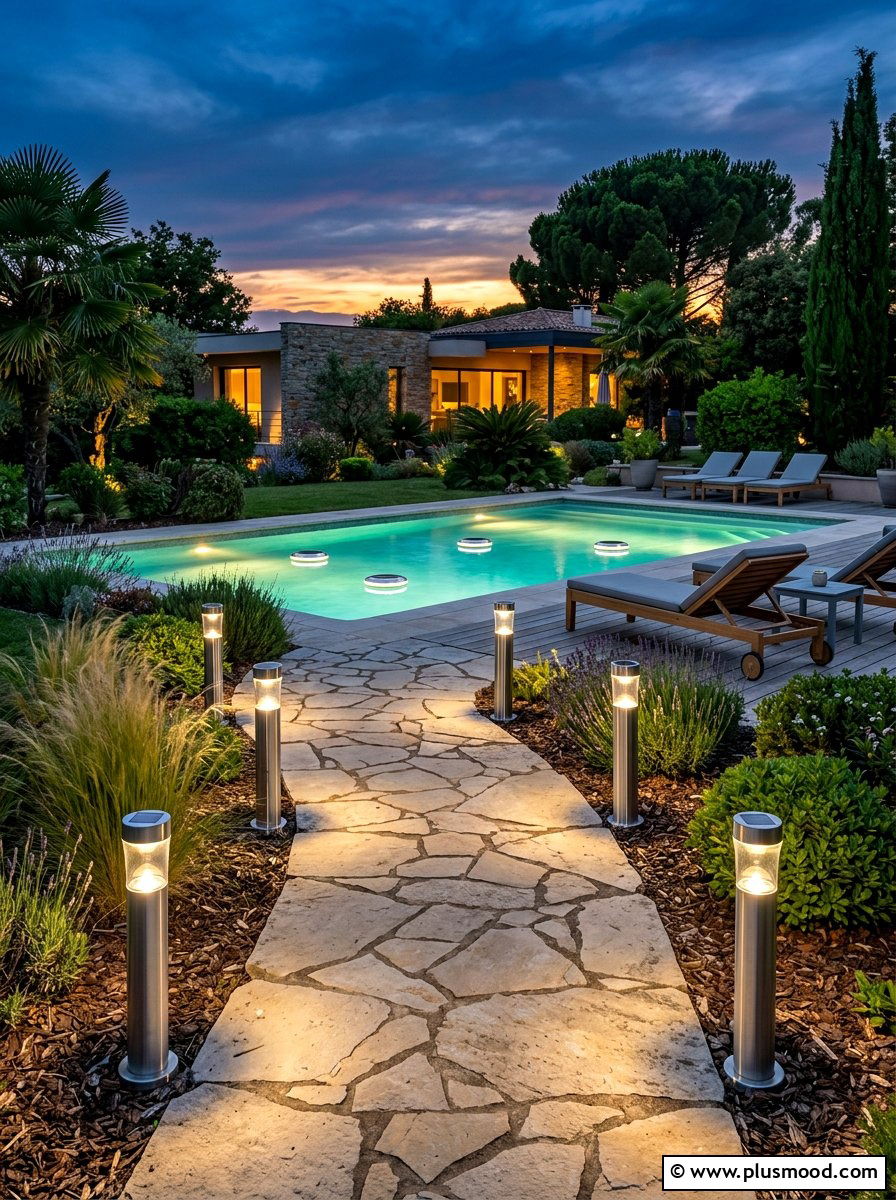 Solar Powered Pool Lights - 25 late summer pool decor ideas