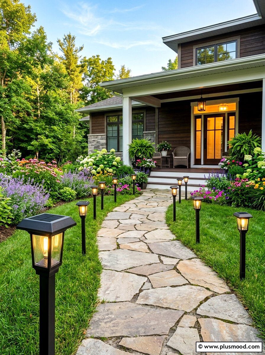 Solar Powered Porch Pathway Lighting - 25 summer porch lighting curb appeal ideas
