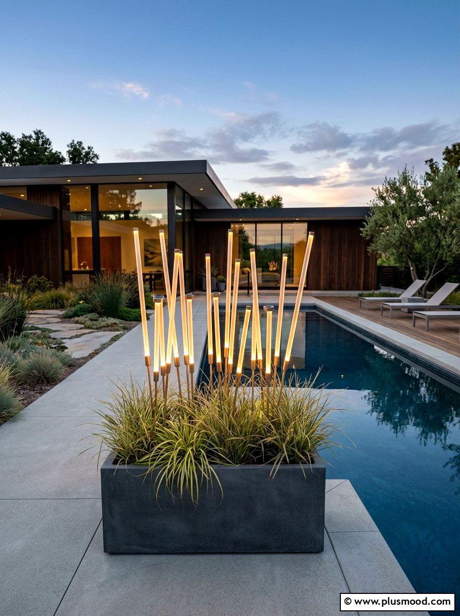 Solar Reed Lights Pool Grasses - 25 pool landscaping ideas with solar lights