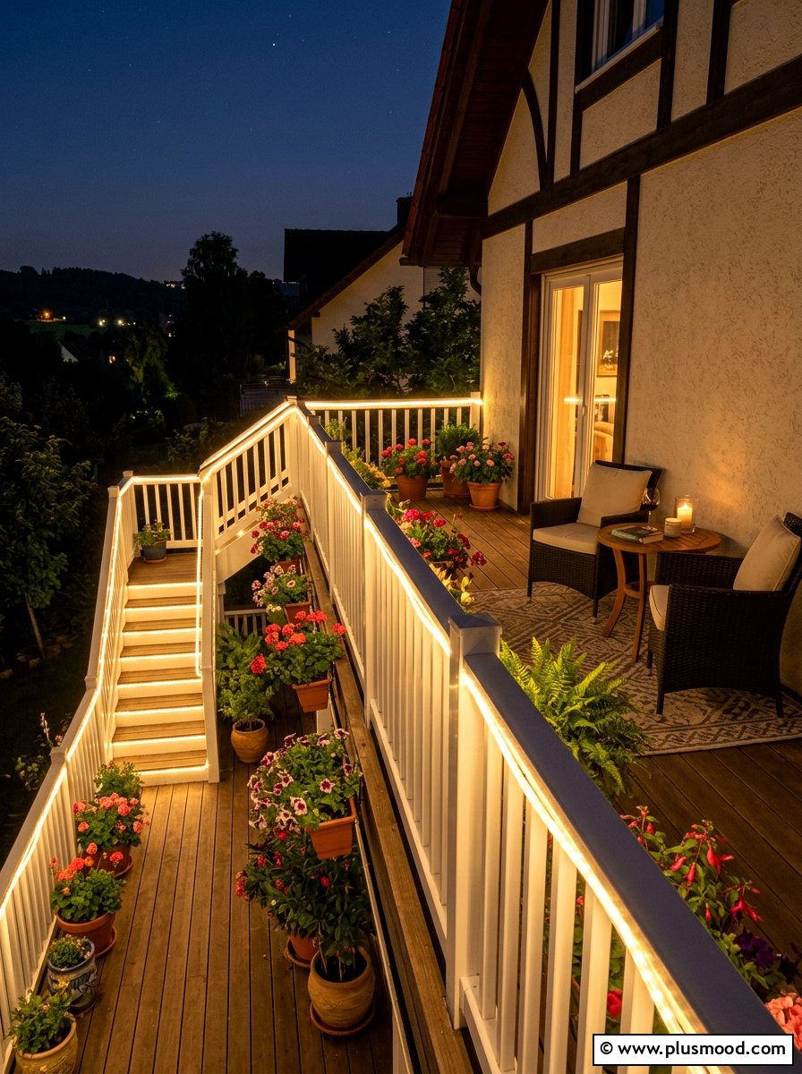 Solar Rope Lights Around Railings - 25 summer balcony lighting ideas