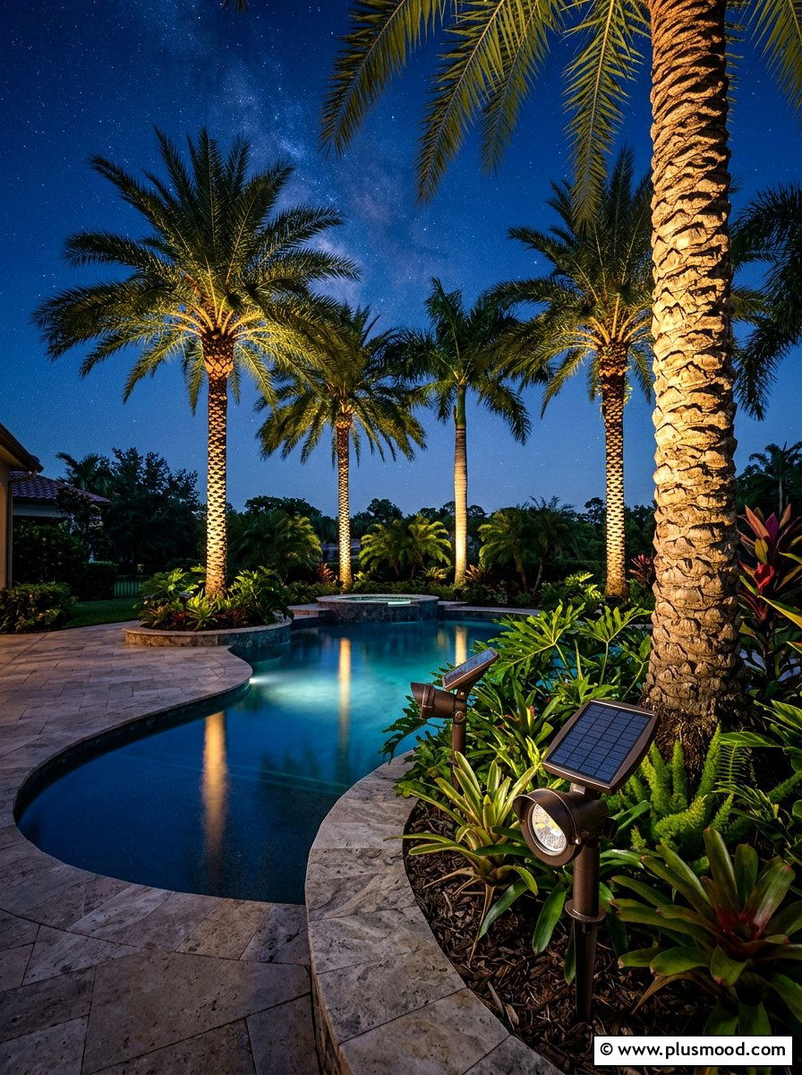 Solar Spotlights For Palm Trees - 25 pool landscaping ideas with solar lights