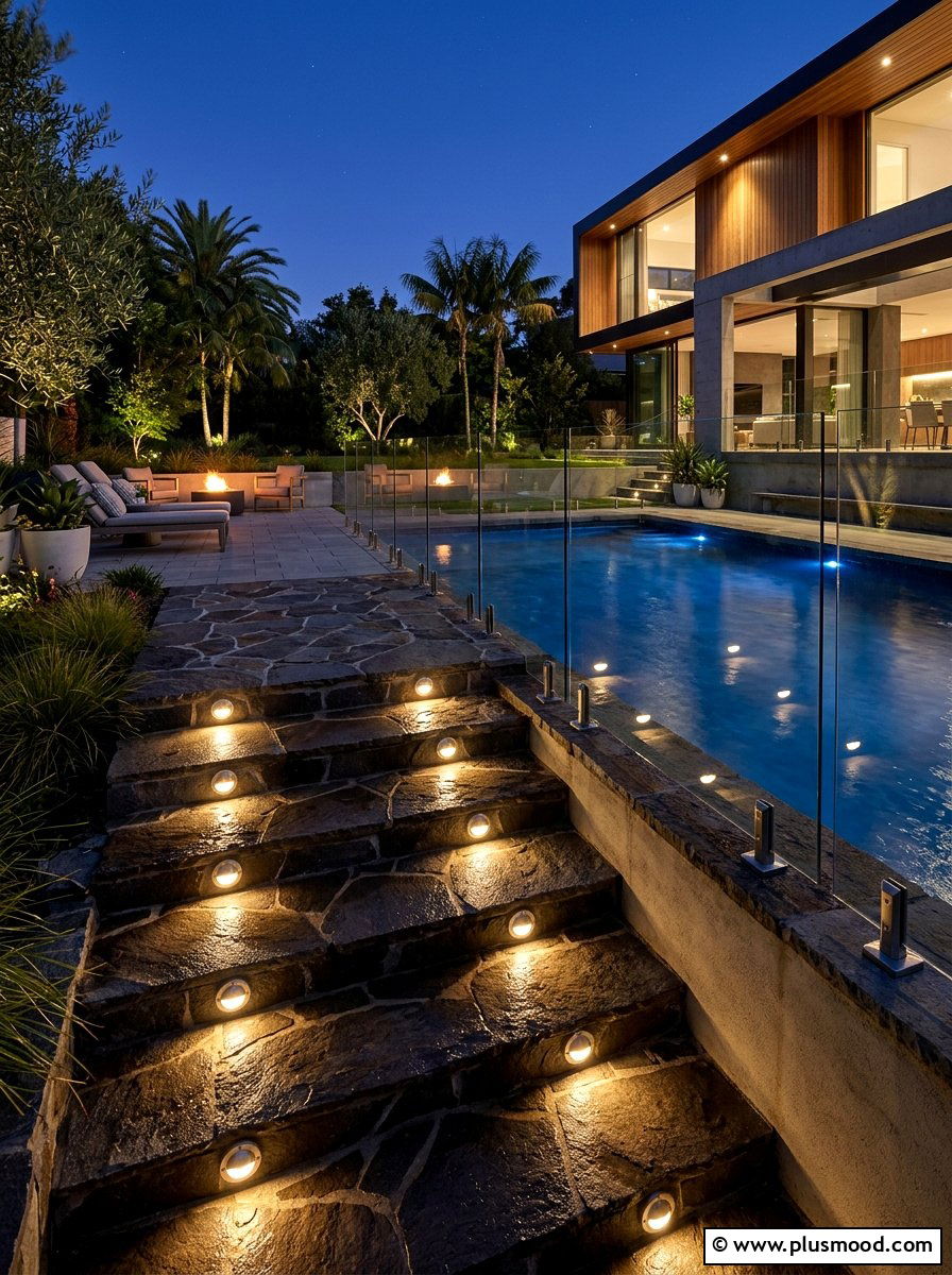 Solar Step Lights For Pool Stairs - 25 pool landscaping ideas with solar lights