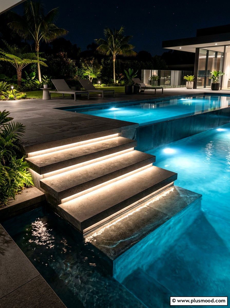 Solar Strip Lights Pool Steps - 25 pool landscaping ideas with solar lights