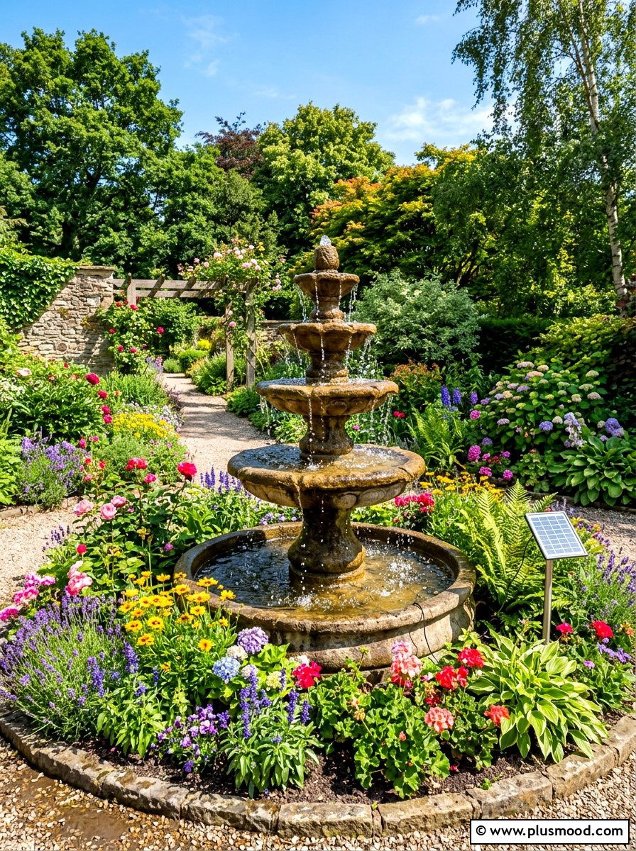 Solar Water Feature - 25 summer curb appeal landscaping ideas