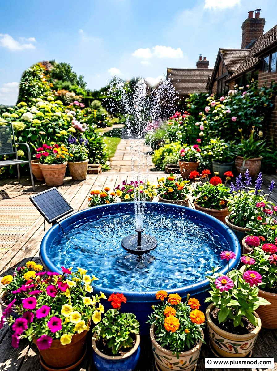 Solar Water Fountain - 25 summer budget pool area ideas