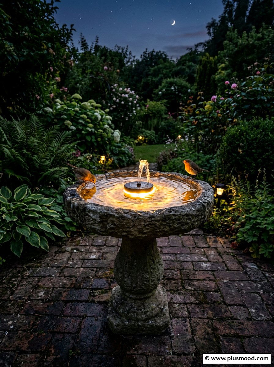Solar bird bath light - 25 small backyard ideas with solar lights