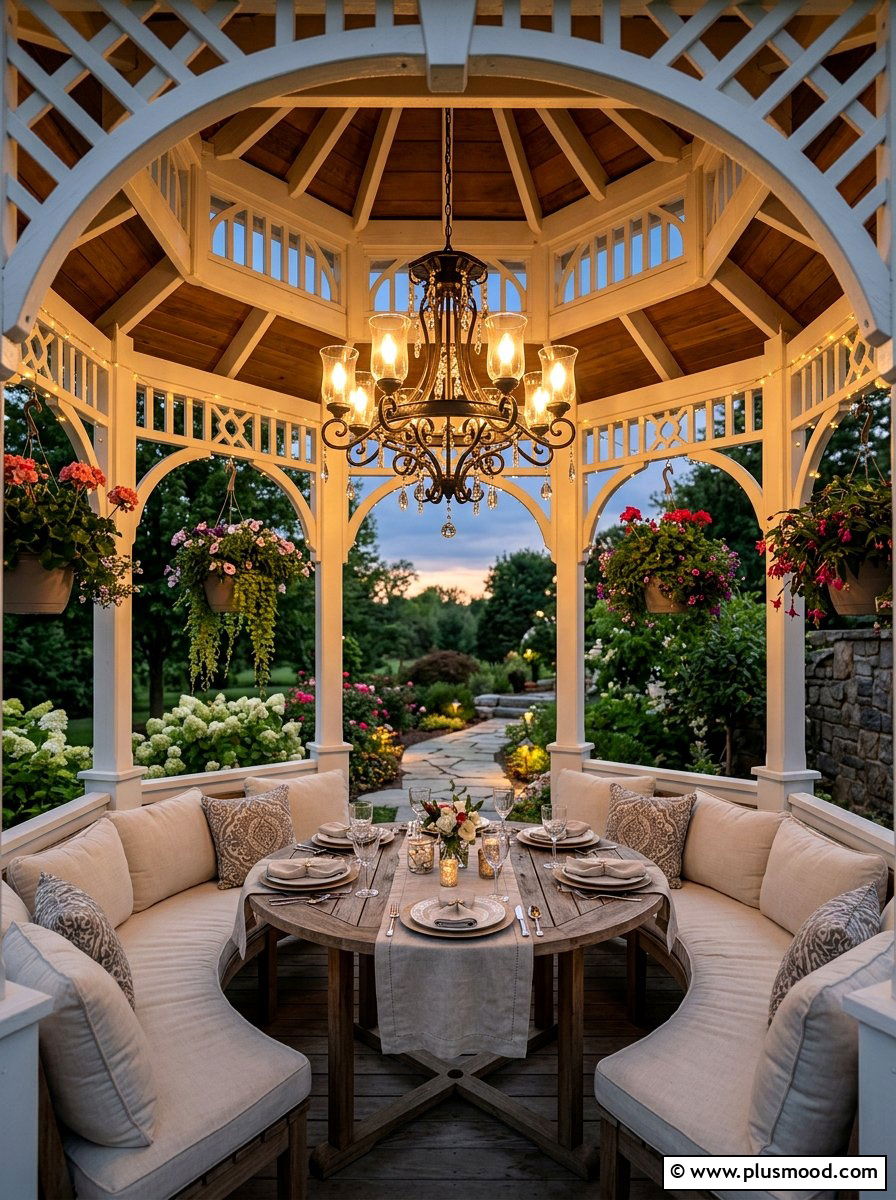 Solar chandelier for gazebo - 25 small backyard ideas with solar lights