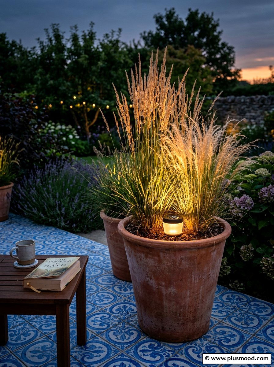 Solar flower pot lights - 25 small backyard ideas with solar lights