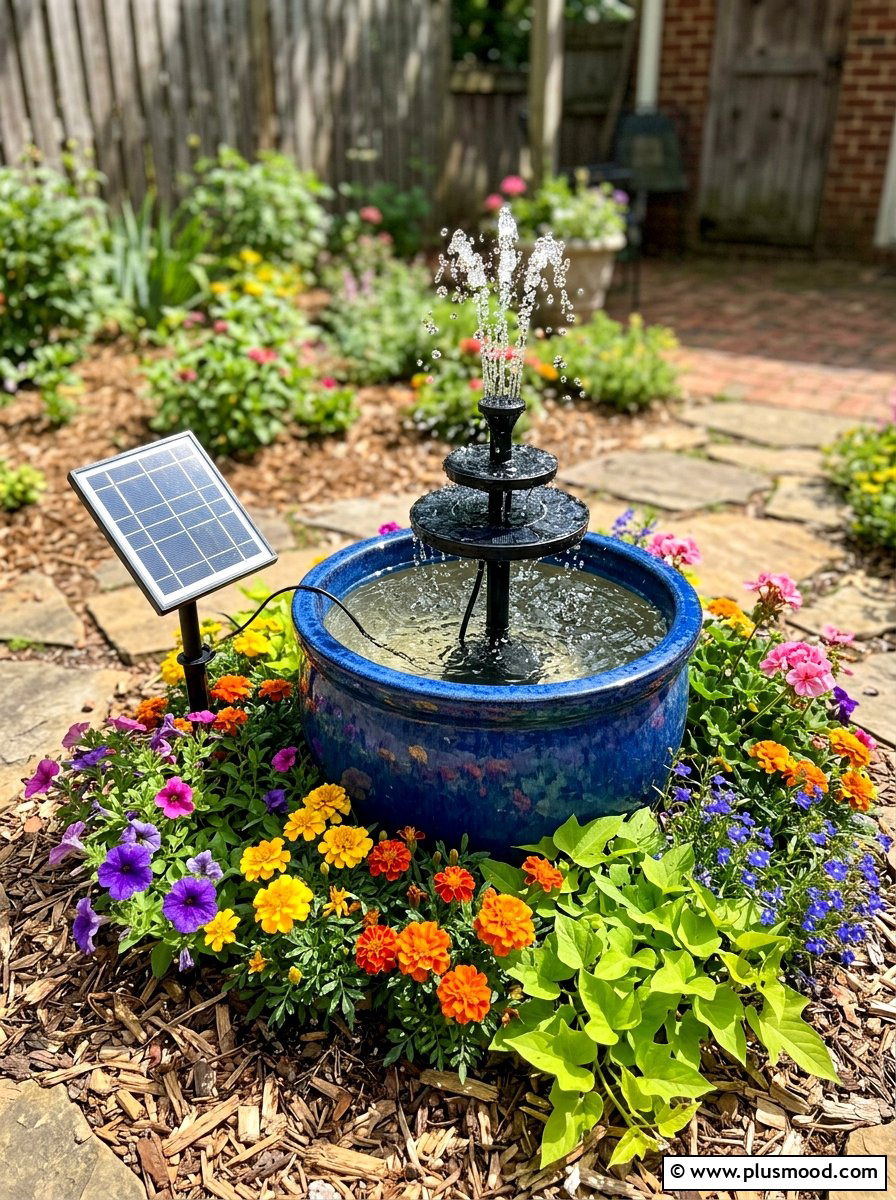 Solar fountain kit - 25 small backyard ideas with water feature