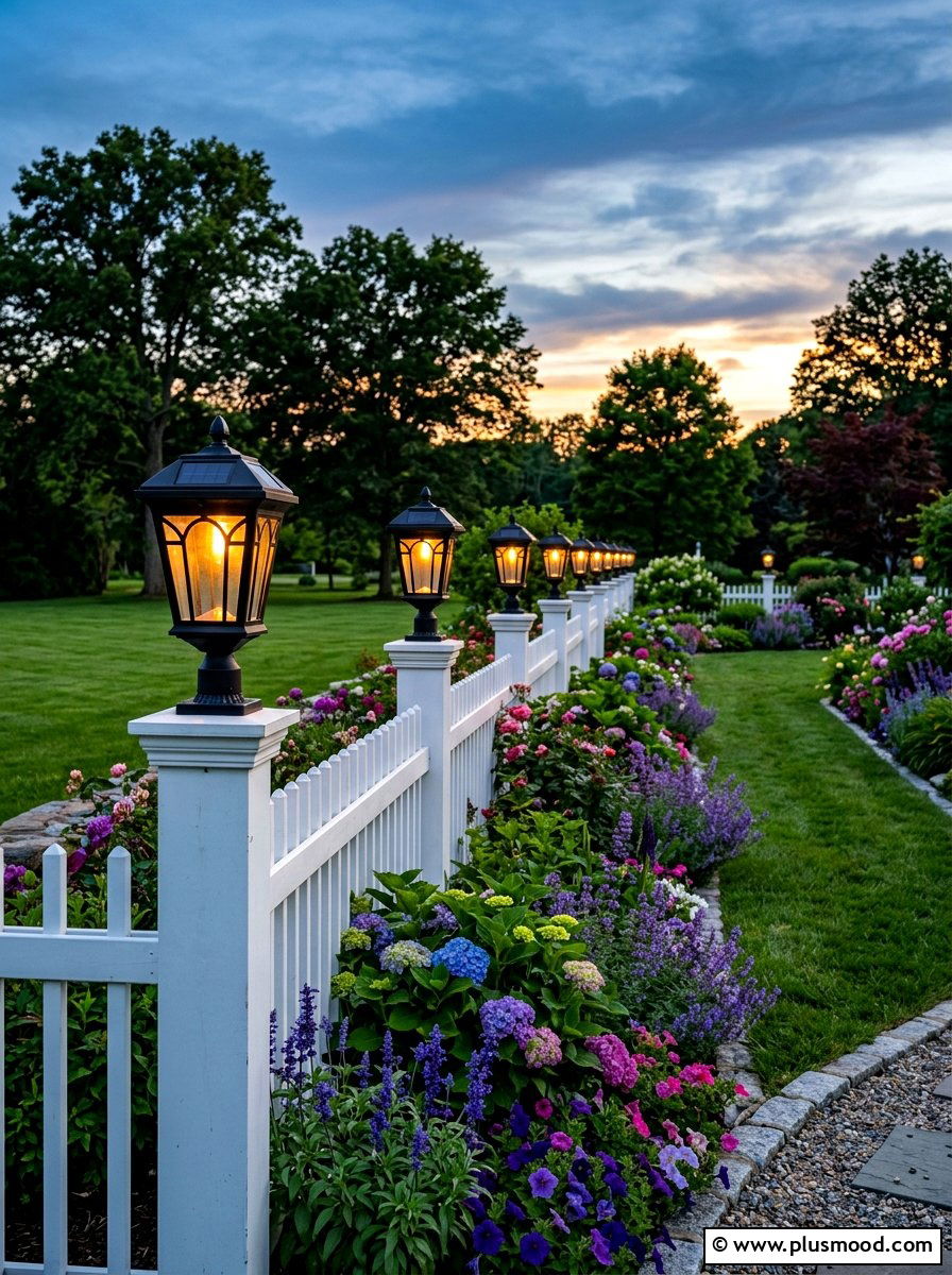 Solar lantern fence post - 25 summer backyard fence decor ideas