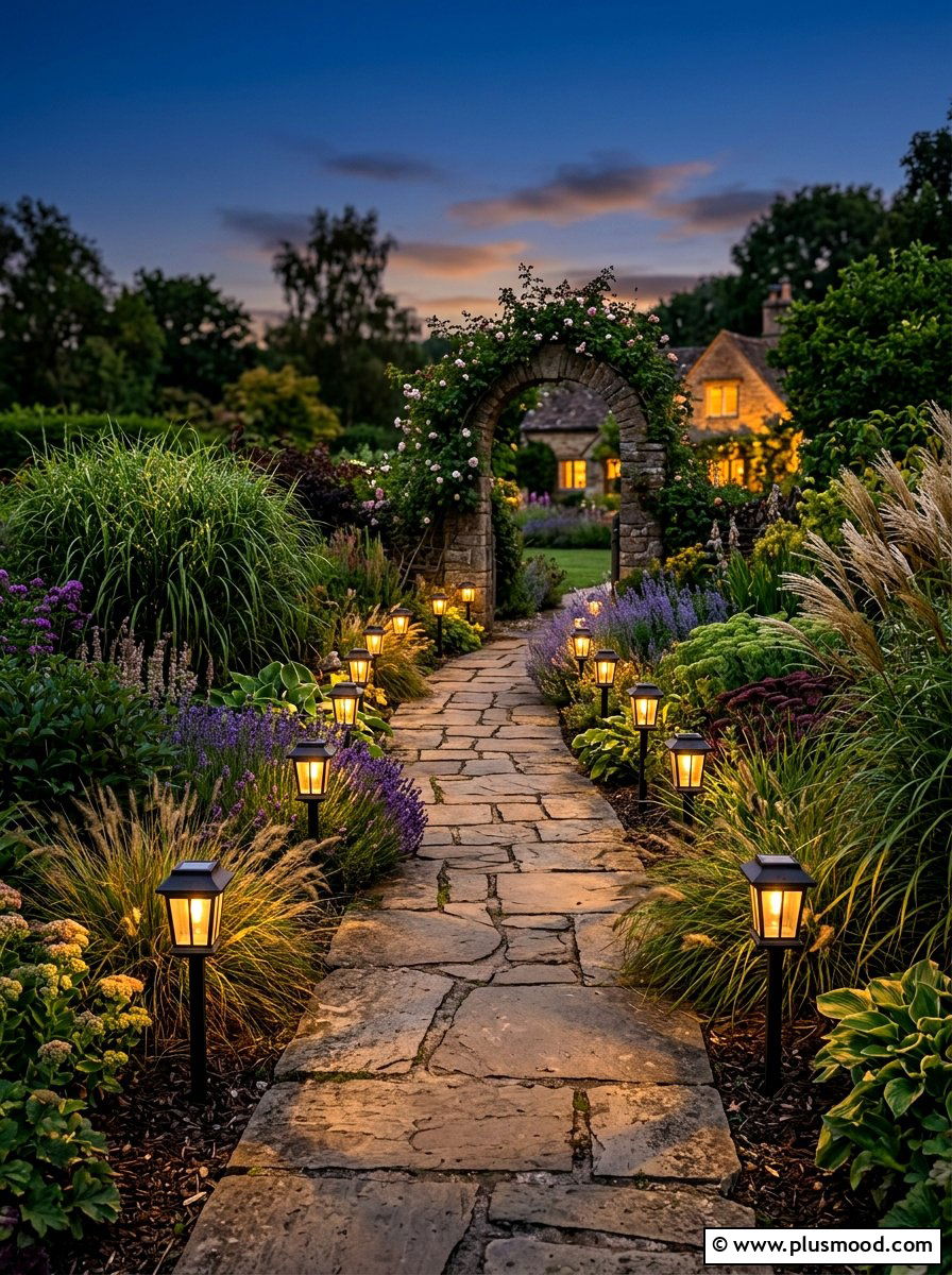 Solar lantern pathway lighting - 25 cozy summer backyard ideas