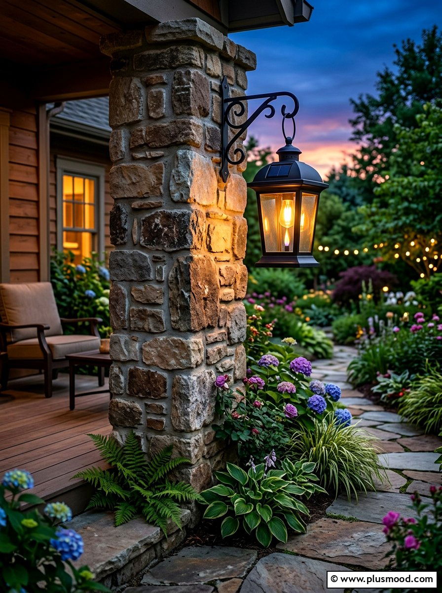 Solar lantern porch column - 25 summer porch column decor ideas