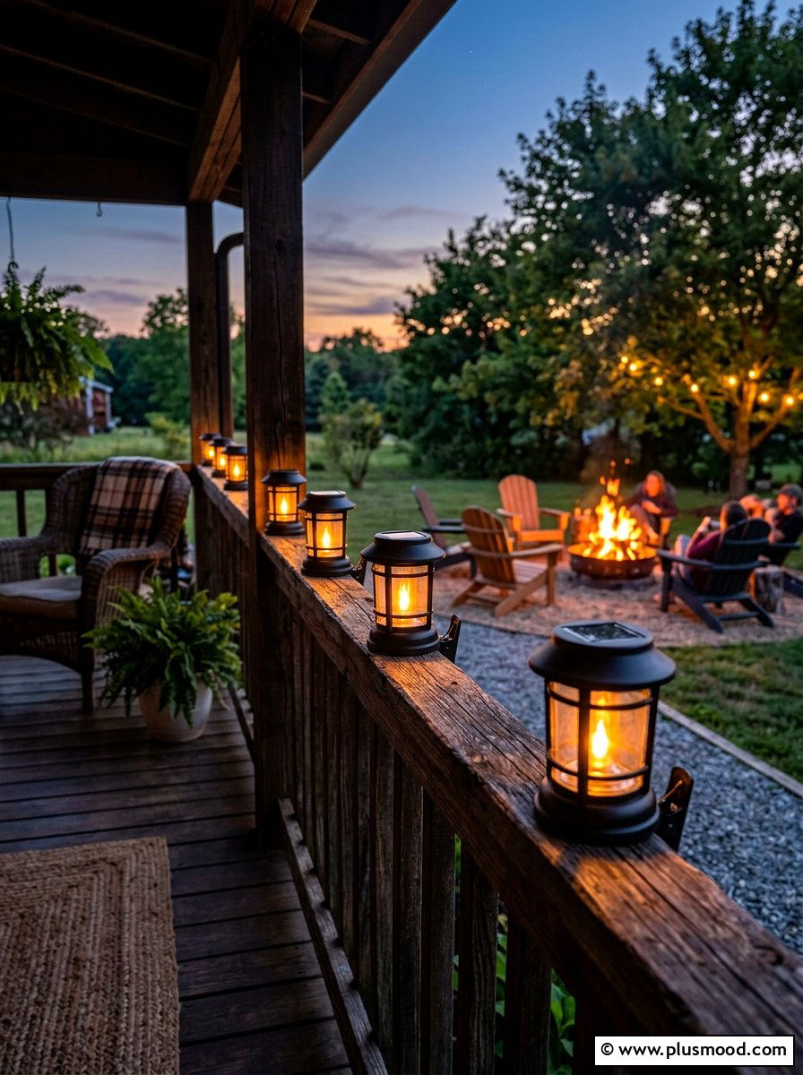 Solar lantern railing - 25 summer porch rail decor ideas