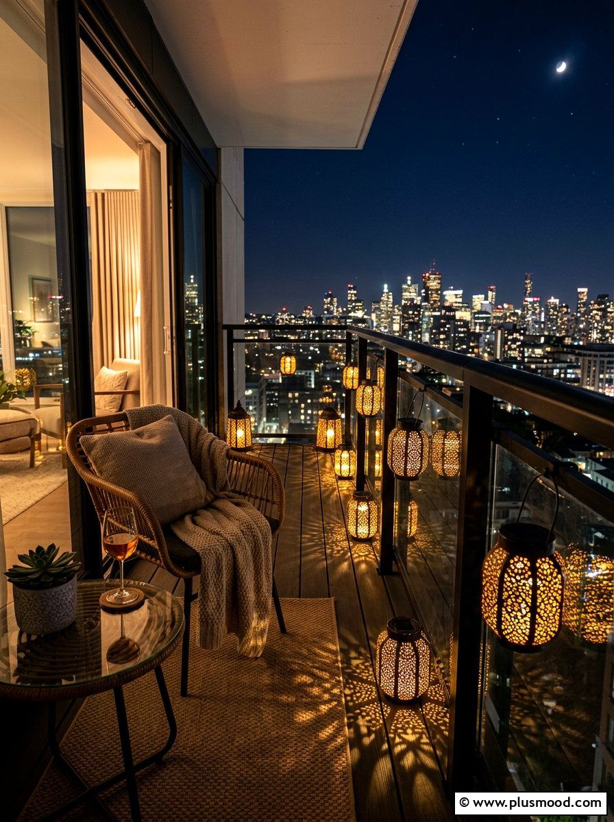 Solar lanterns for railing - 25 summer balcony ideas on a budget