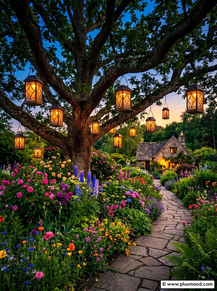 Solar lanterns in trees - 25 summer outdoor lighting ideas for parties