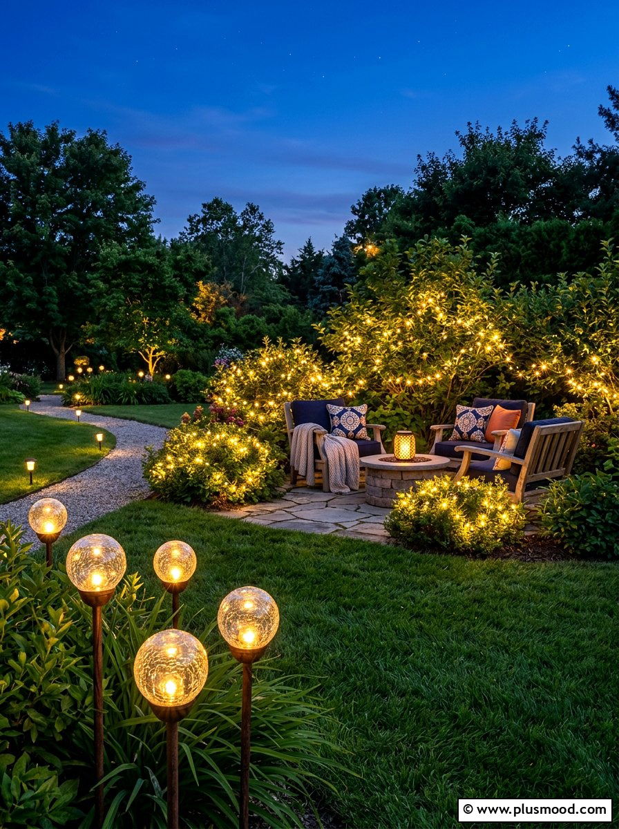 Solar light garden glow - 25 summer backyard picnic ideas