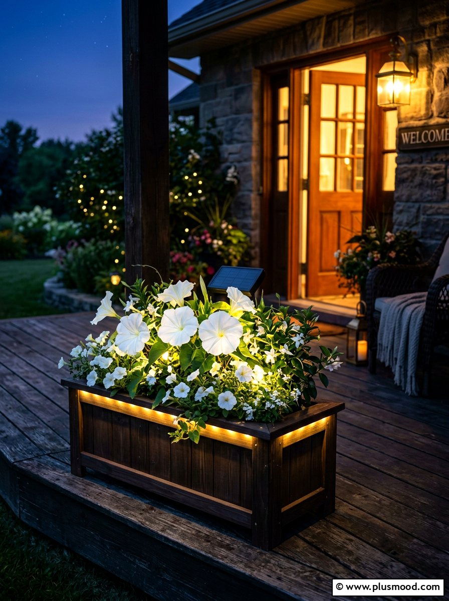 Solar light planter box - 25 summer front porch planter ideas
