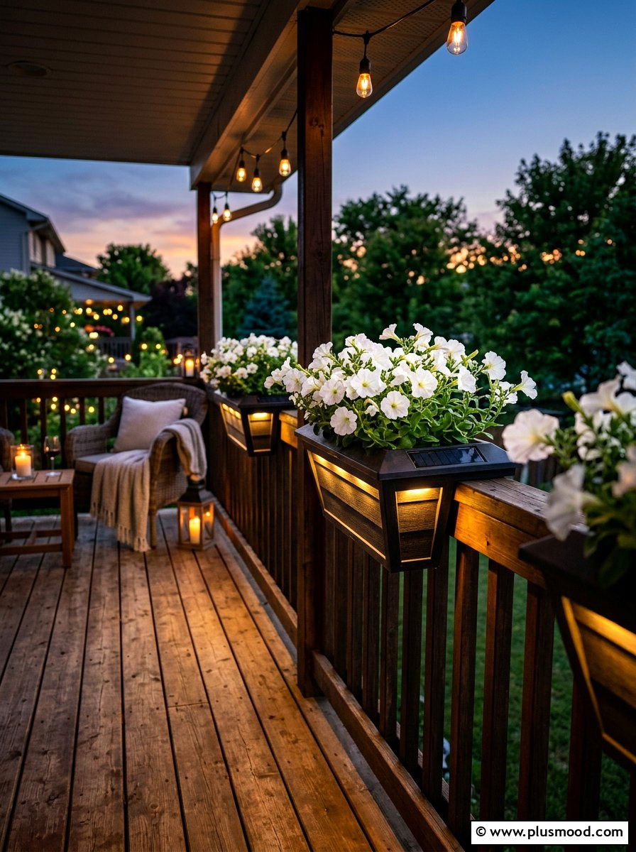 Solar light railing planter - 25 summer railing planter ideas