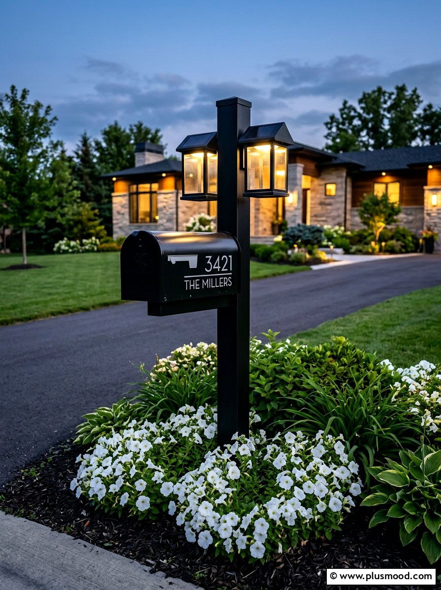 Solar lights for mailbox post - 25 summer mailbox landscaping ideas