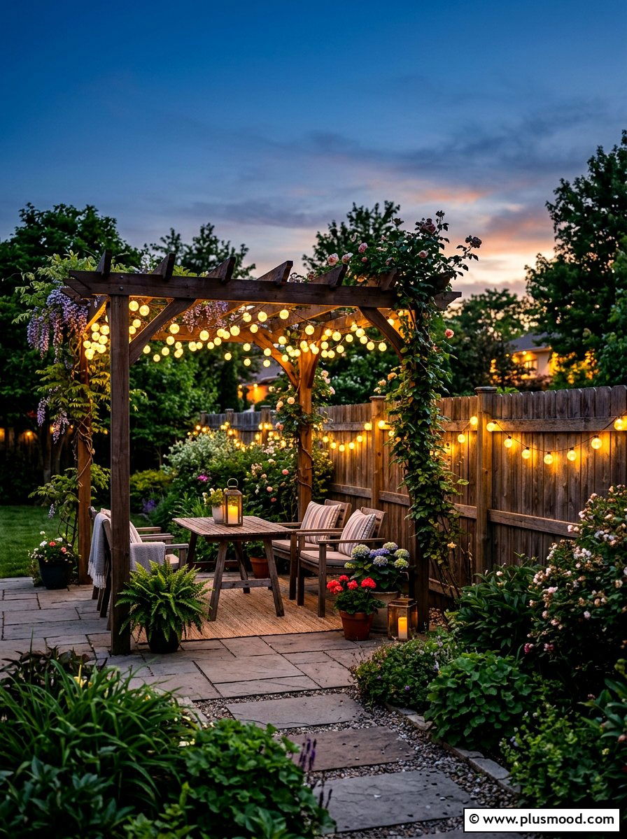 Solar string light - 25 summer garden ideas for small spaces