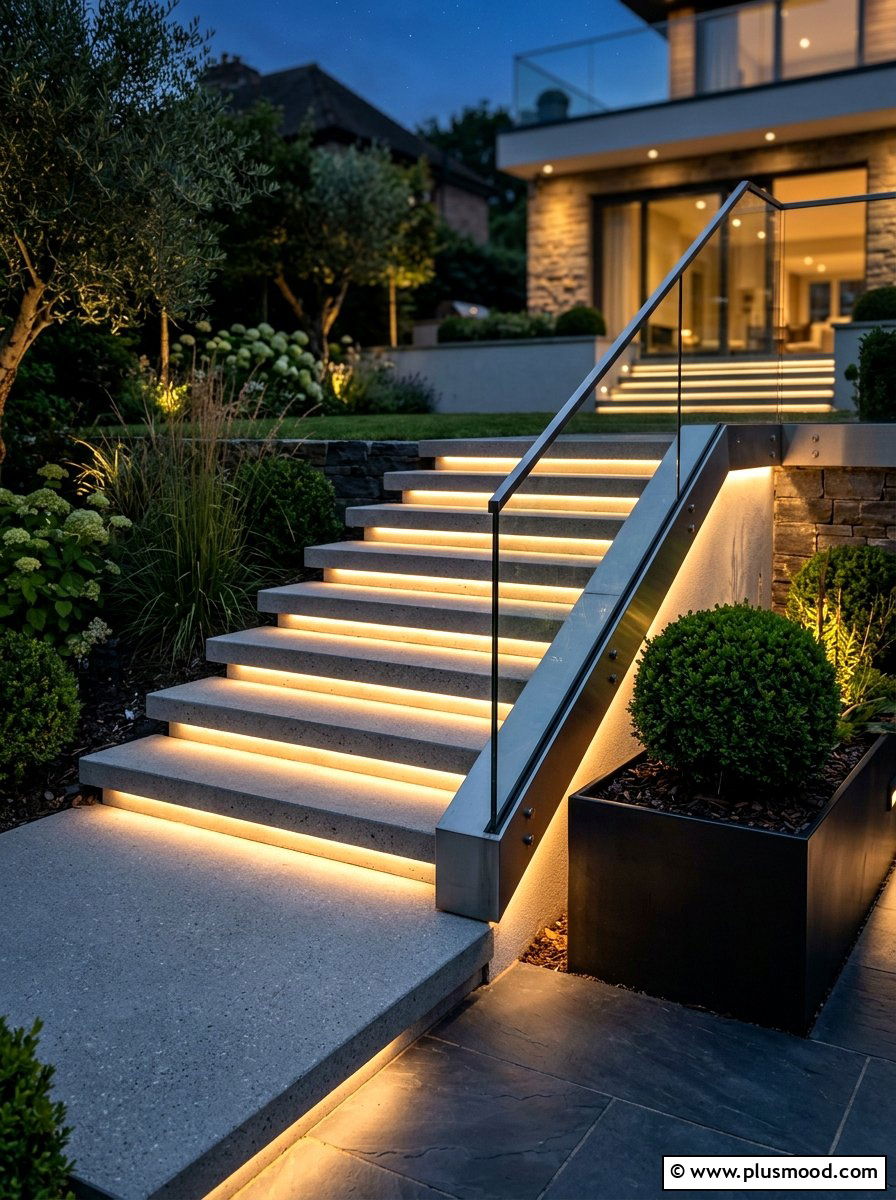 Solar strip lights for steps - 25 small backyard ideas with solar lights