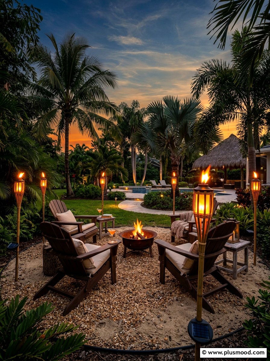 Solar tiki torches for perimeter - 25 small backyard ideas with solar lights