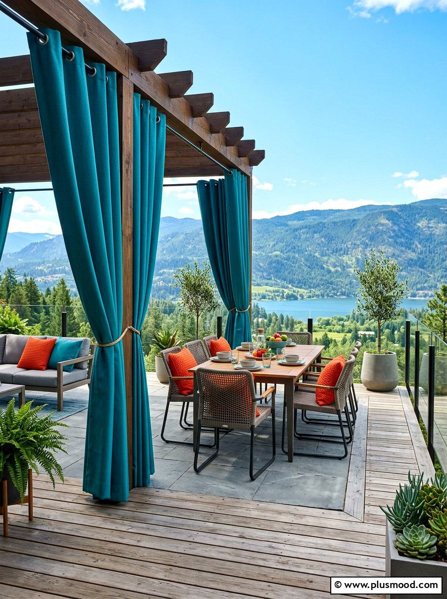 Solid Teal Outdoor Curtains - 25 summer patio ideas with outdoor curtains