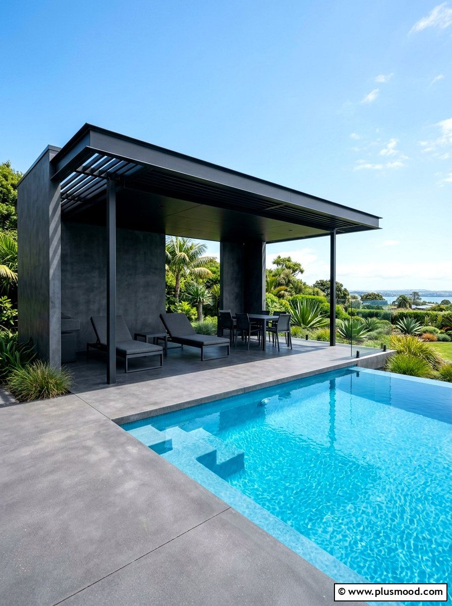 Sophisticated Monochromatic Pool Pavilion - 25 summer pool house decor ideas