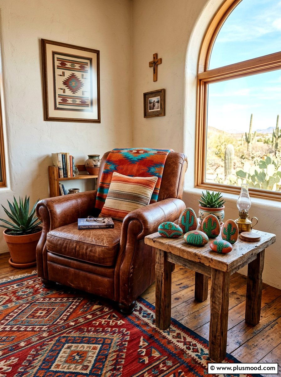 Southwestern Style Painted Stone - 25 painted rock ideas with cactus design