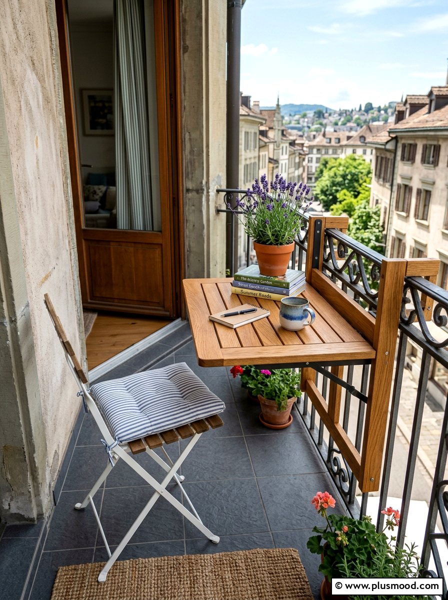 Space Saving Wall Table Nook - 25 summer balcony reading corner ideas