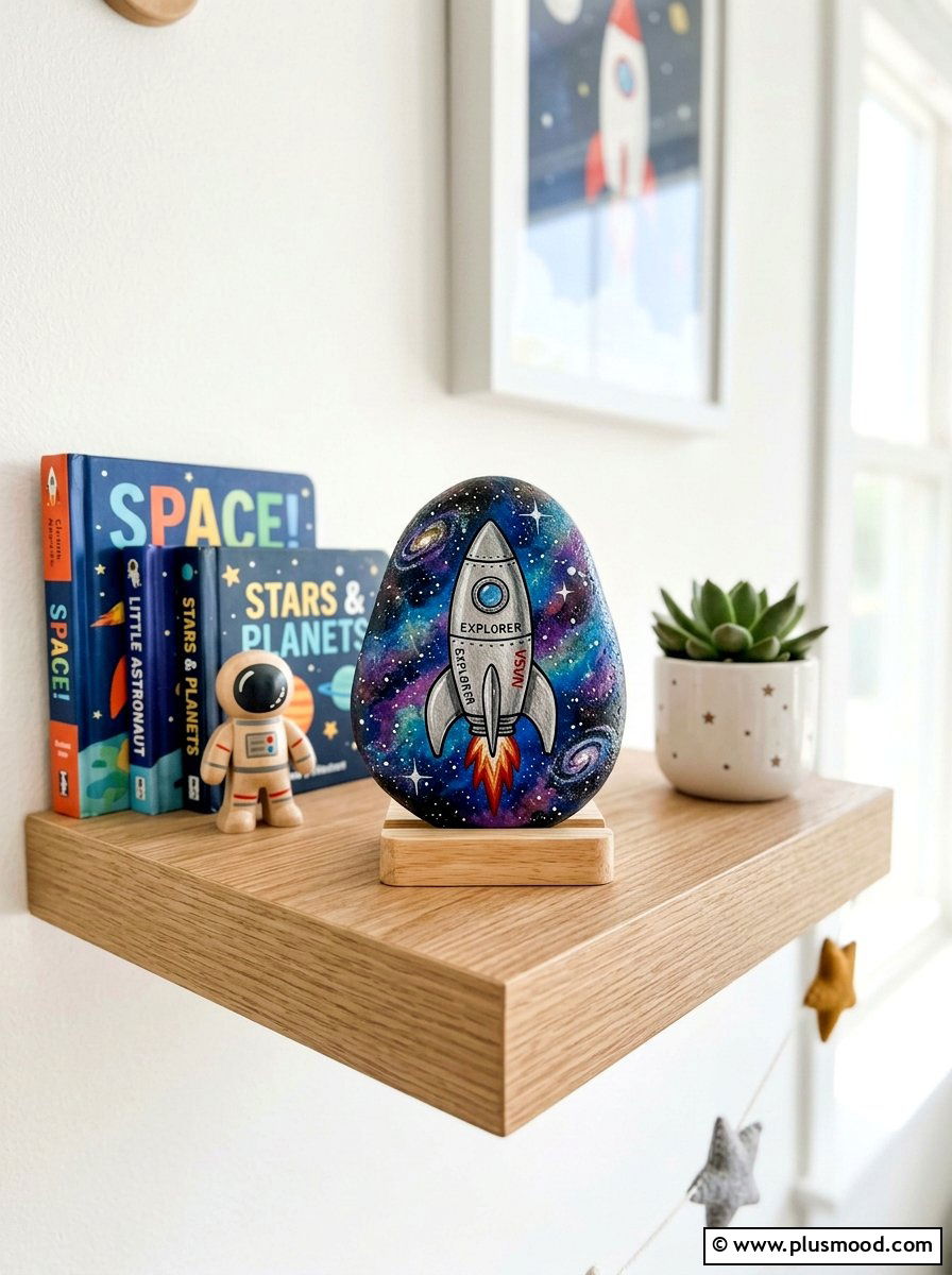 Space rocket rock painting - 25 painted rock ideas with galaxy design