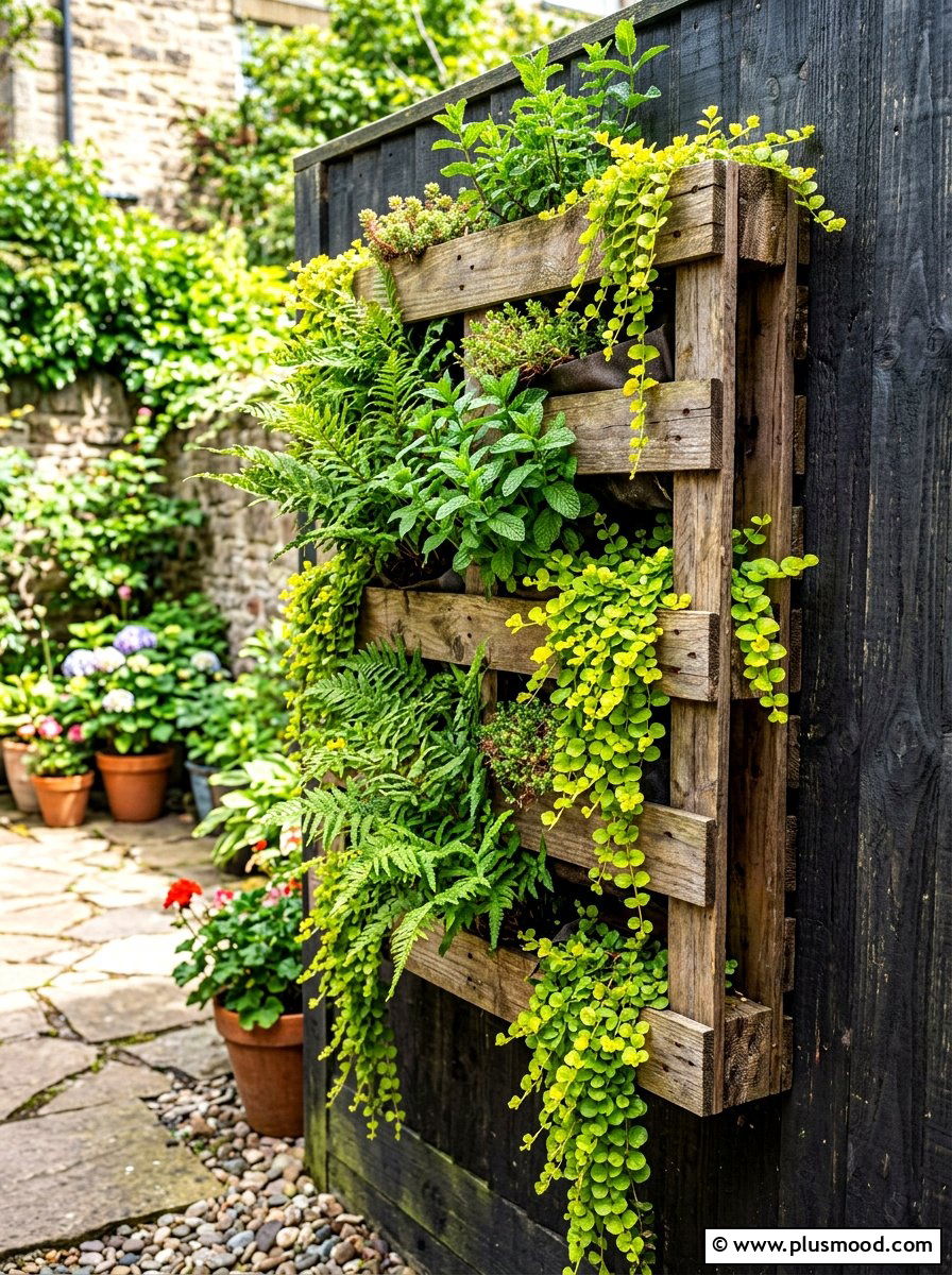 Space saving vertical pallet wall - 25 summer backyard planter ideas