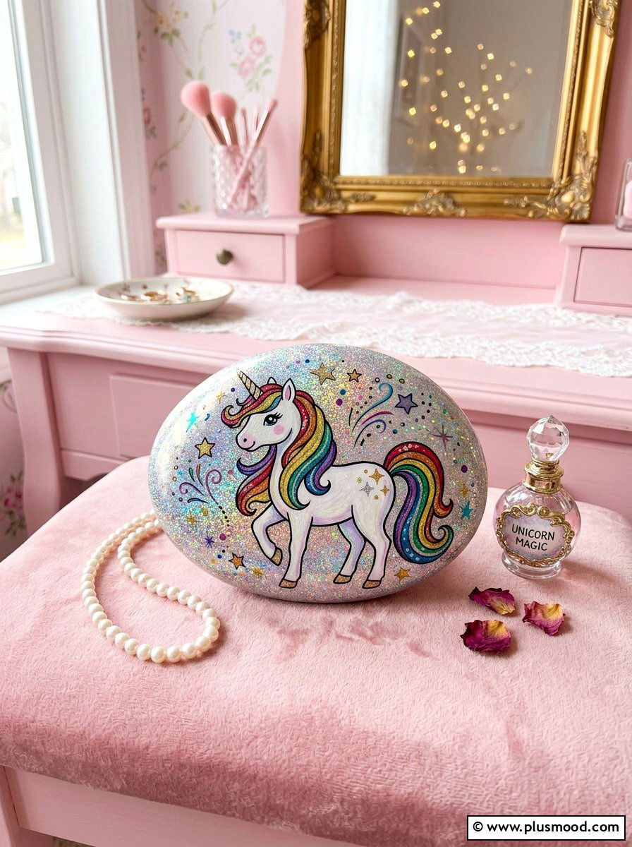 Sparkling Unicorn Magic Gift Stone - 25 painted rock ideas for kids birthday gifts