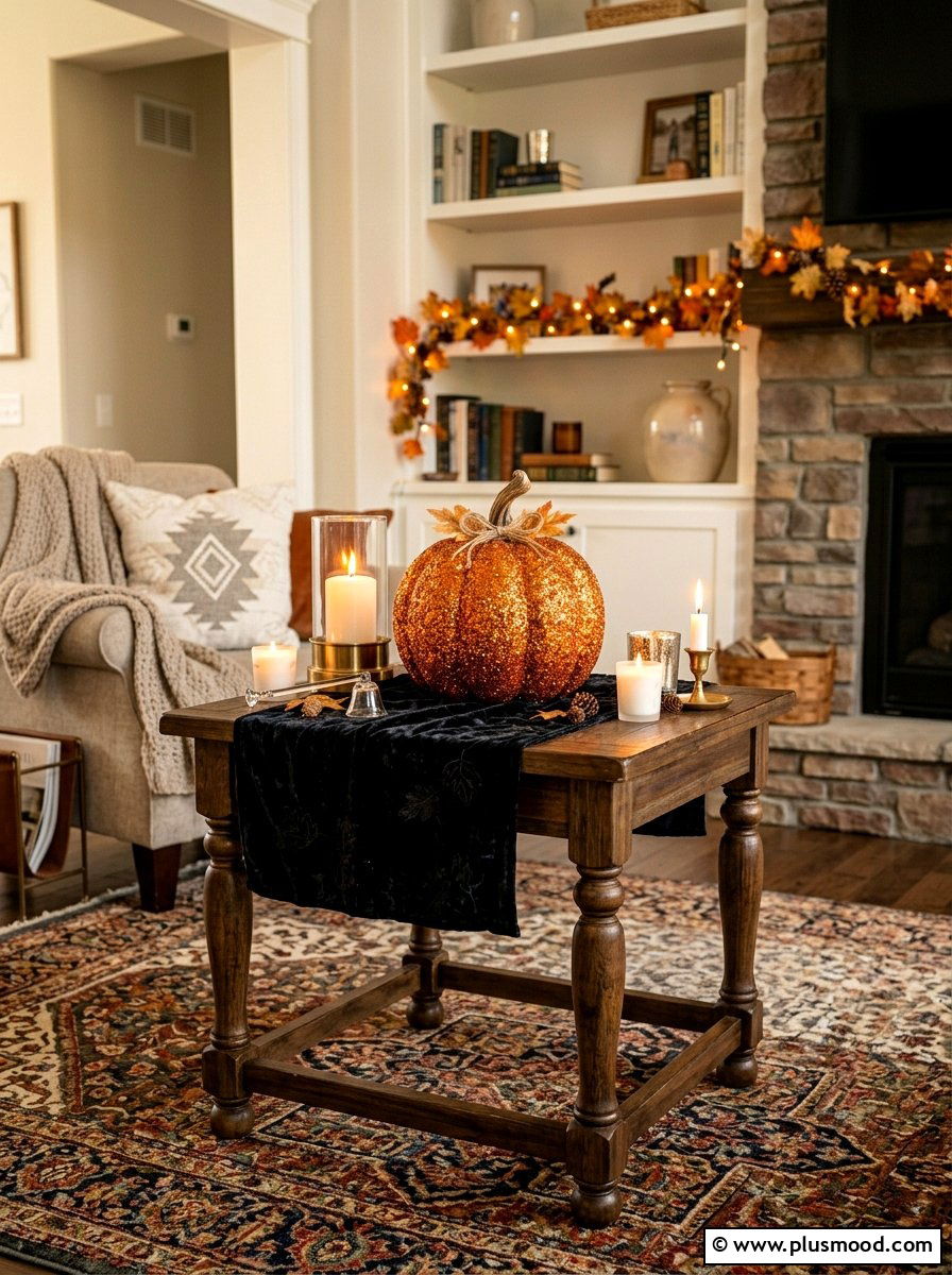 Sparkling glitter pumpkin rock - 25 painted rock ideas with pumpkin art