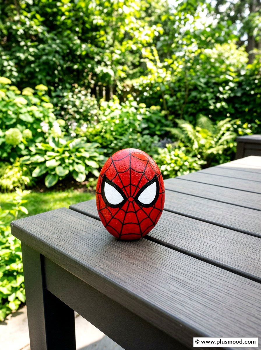 Spider Man Mask - 25 painted rock ideas with superhero theme