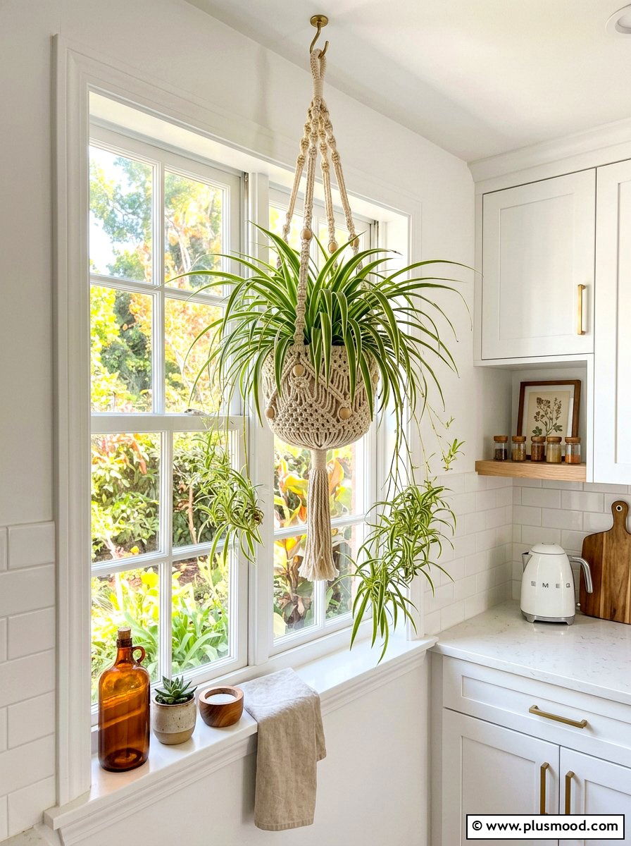 Spider plant hanging basket - 25 summer greenery kitchen decor ideas