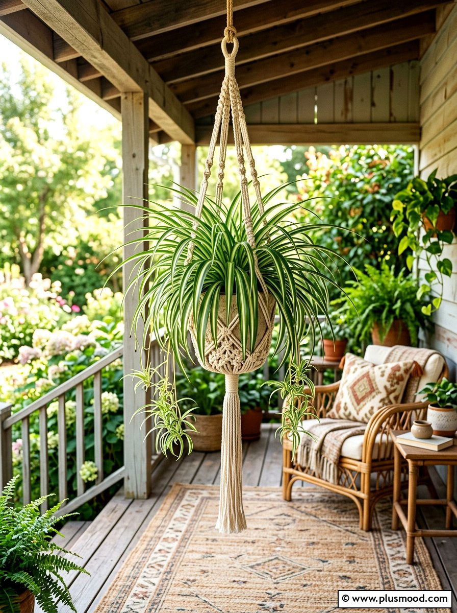 Spider plant hanging porch decor - 25 summer front porch decor ideas with hanging baskets