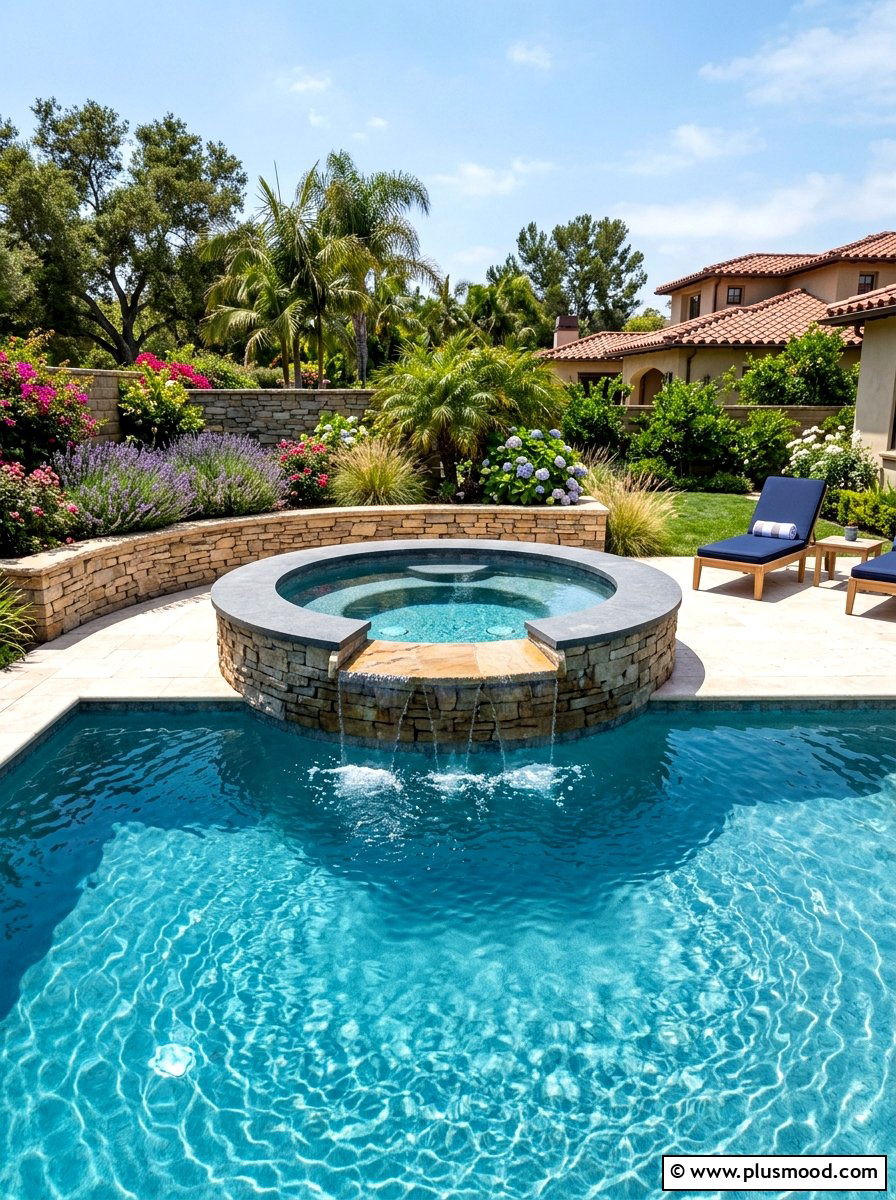 Spillover Spa Feature - 25 pool landscaping ideas with water features