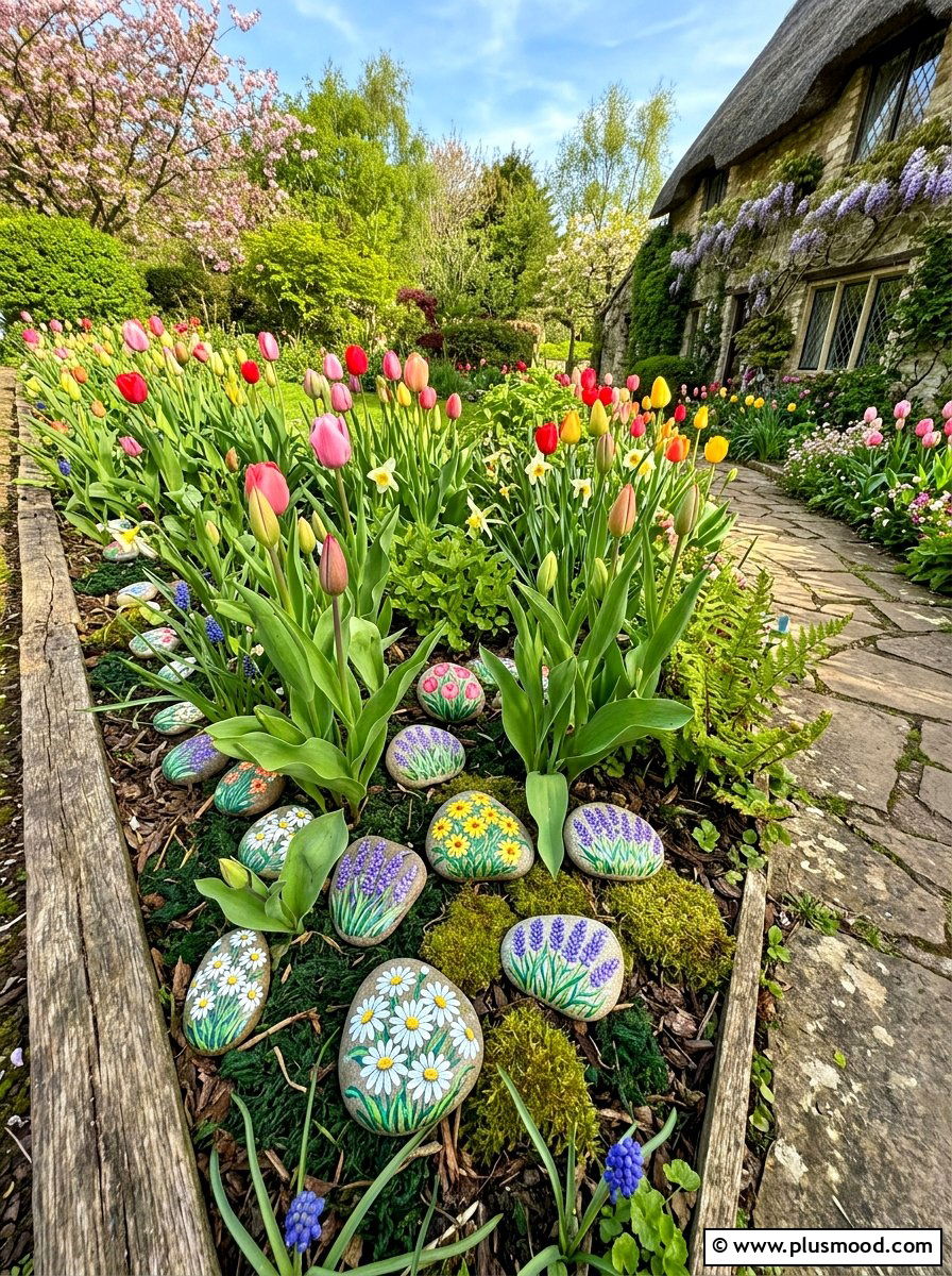 Spring Flower Rock Painting - 25 painted rock ideas with seasonal themes