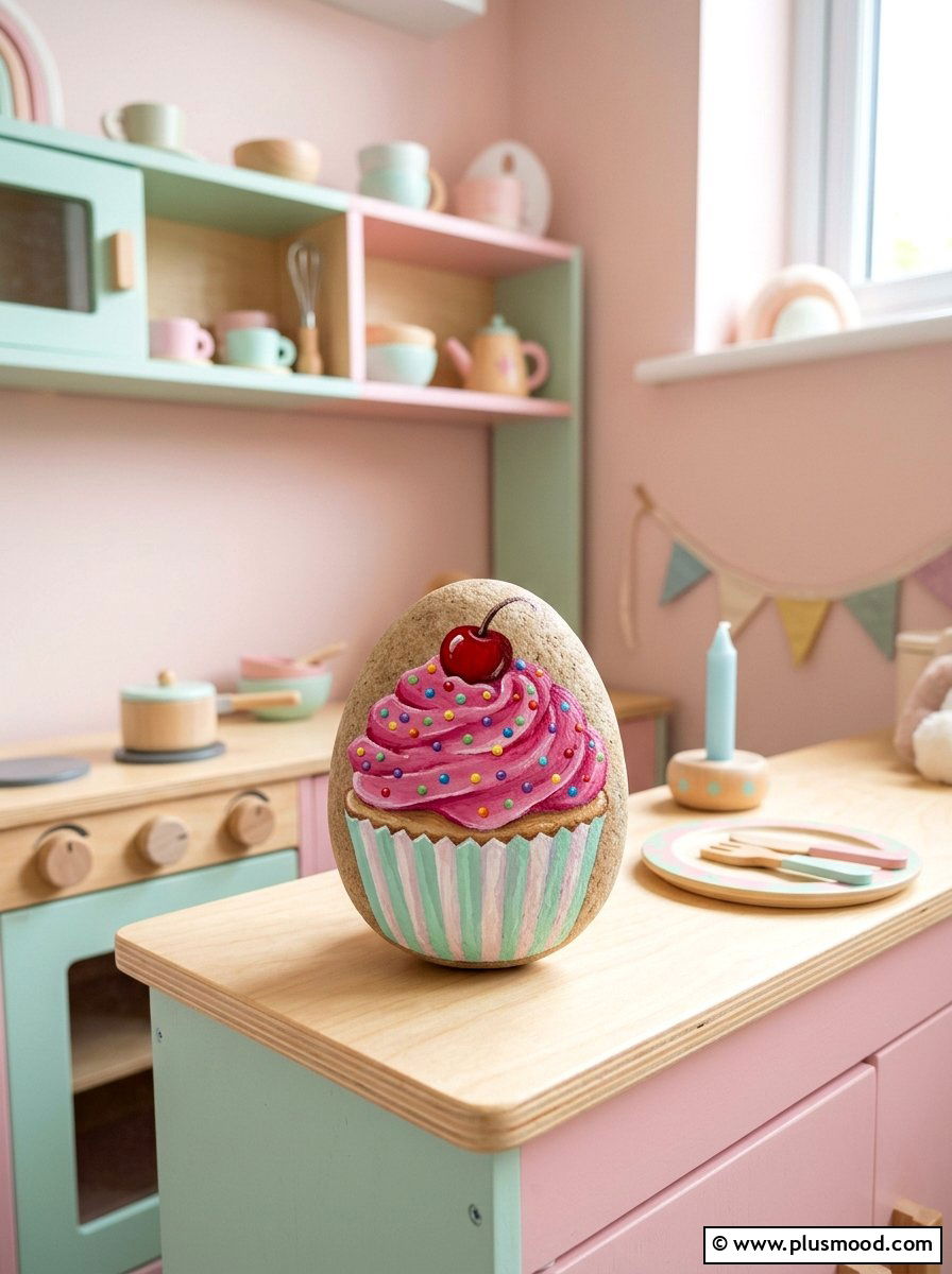 Sprinkled Cupcake Birthday Celebration Rock - 25 painted rock ideas for kids birthday gifts